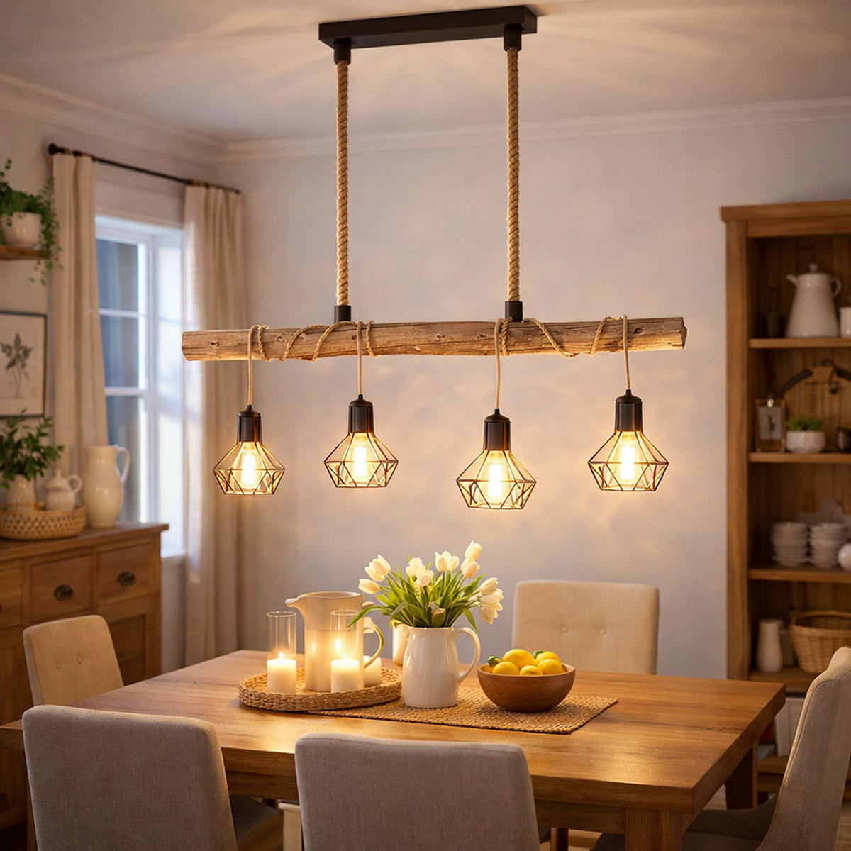 HÄNGELEUCHTE Metall Braun Holzoptik - Braun, Holz (100/15/120cm) - Globo Lighting