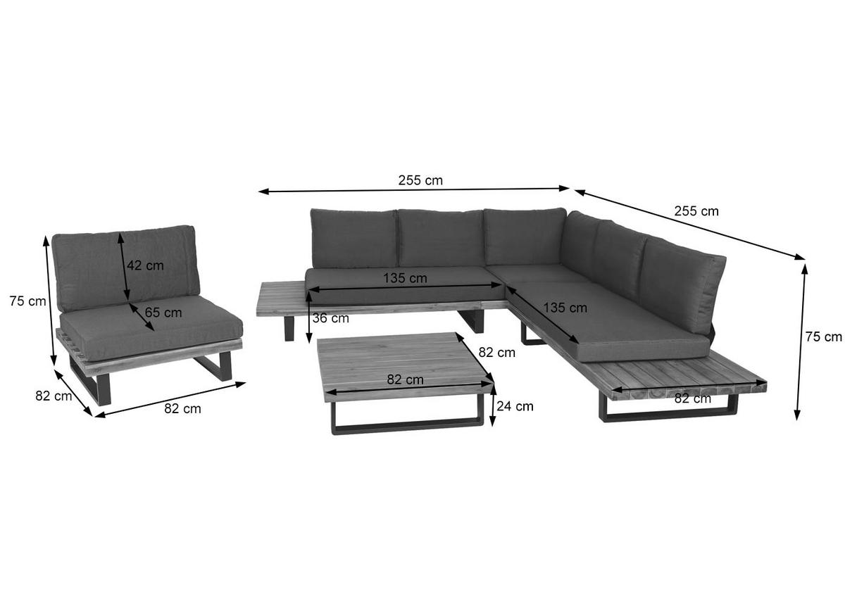 GARTEN-GARNITUR Schwarz, Braun, Beige - Beige/Schwarz, Holz - MCW
