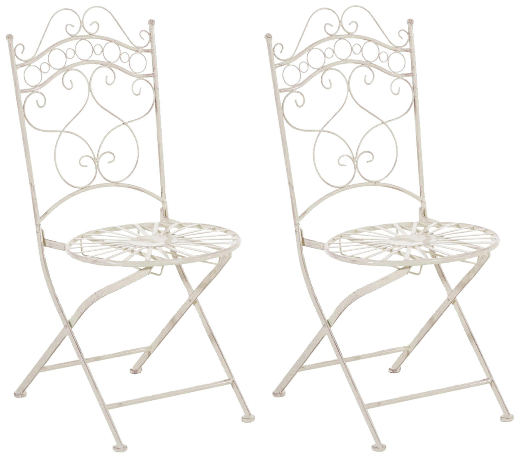 GARTENKLAPPSTUHL 2er Set Metall antik-creme - Creme, Metall (40/92/50cm) - CLP