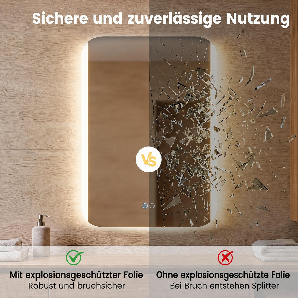 BADSPIEGEL mit LED Beleuchtung weiß - Weiß, Glas (50/70/3.6cm) - COSTWAY