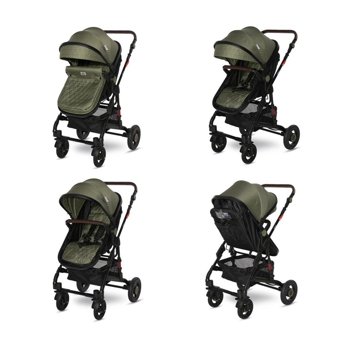 KINDERWAGEN 2 in 1 Alba grün Adapter umbaubar Wickeltasche Moskitonetz - Grün, Metall (102/66/122cm) - Lorelli