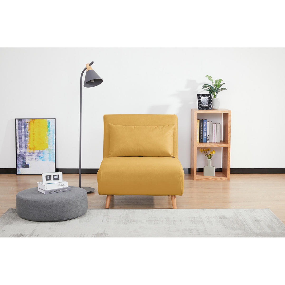 SCHLAFSESSEL - Textil / Teilmassivholz - Gelb/Buchefarben, Holz/Buchenholz (77/81/90cm) - home24
