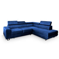 ECKSOFA NOLA R-S Blau Velours-Stoff mit Schlaffunktion - Blau, Holz (253/190cm) - MASSENO