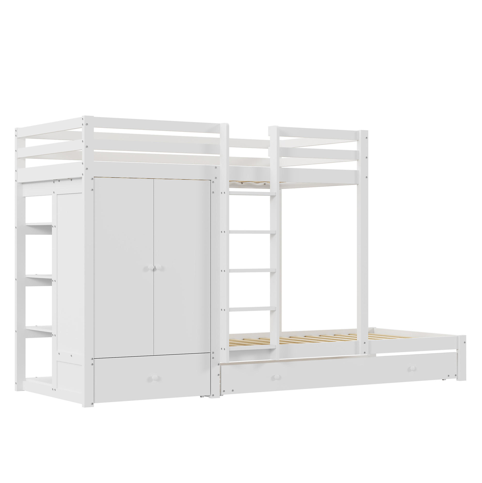 ETAGENBETT 90/200 cm Weiß aus Holz mit Ausziehbett und Kleiderschrank - Weiß, Holz (90/200cm) - Flora Grace