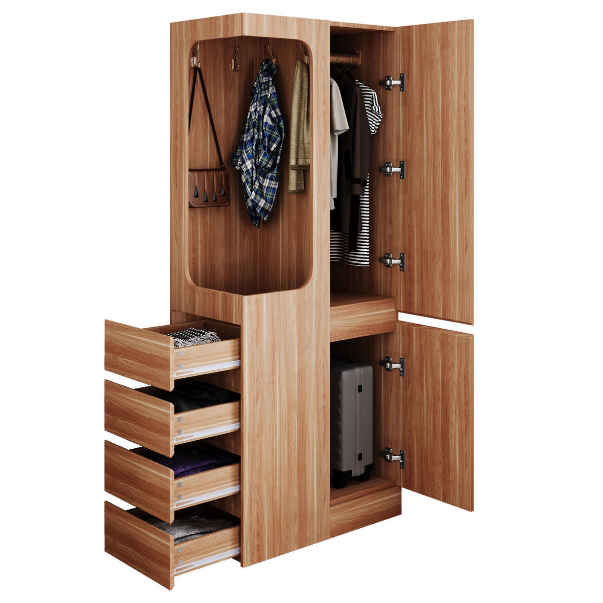 KLEIDERSCHRANK 70x40x170cm 1 Tür Schubladen Holz - Naturfarben, Holz (70/170/40cm) - FLIEKS