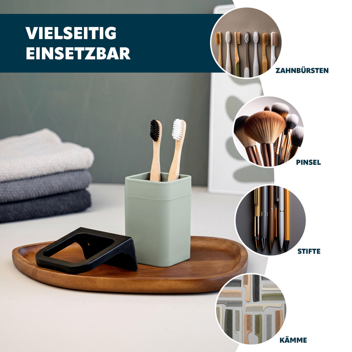 BAD-ACCESSOIRES-SET (4er-Set) SAVONA, Soft-Touch, salbei - Salbeigrün, Kunststoff (20.5/24.5/21.5cm) - bremermann