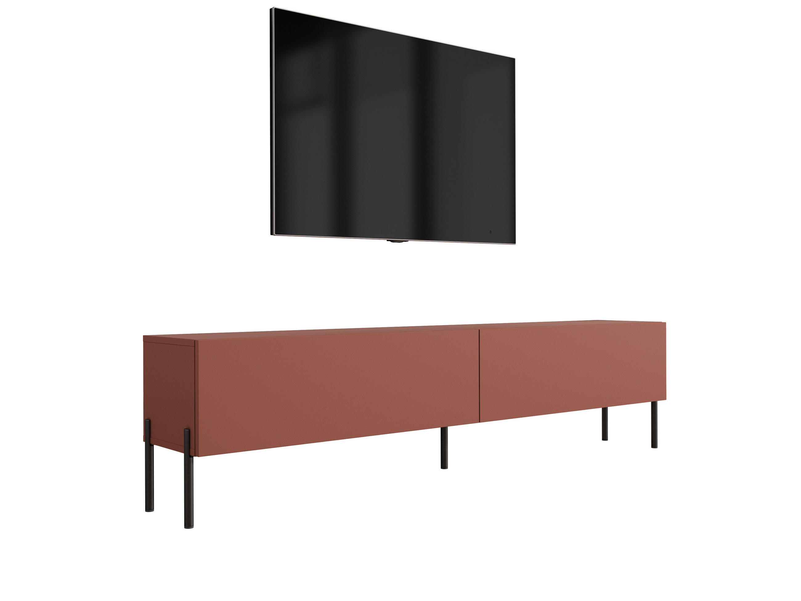 TV-SCHRANK : Ziegelrot, 170 x 52 x 32 cm, schwarze Beine - Rot/Schwarz, Holzwerkstoff/Metall (170/52/32cm) - 3XE LIVING