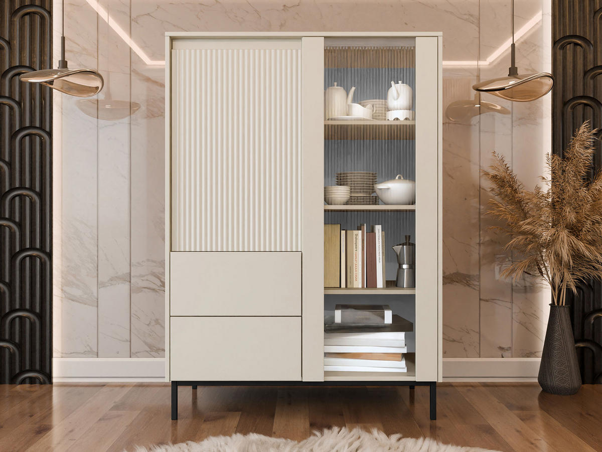VITRINE Ozmi 2D2SZ - Kaschmir/Schwarz, Holzwerkstoff/Metall (104/146/50cm) - MIRJAN24