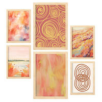 POSTER Set Mit 6 Orangefarbene Spries In Zusammenfassungen A3 & A4 Rahmen Aus Hellem Holz - Beige, Papier (29/3cm) - Nacnic