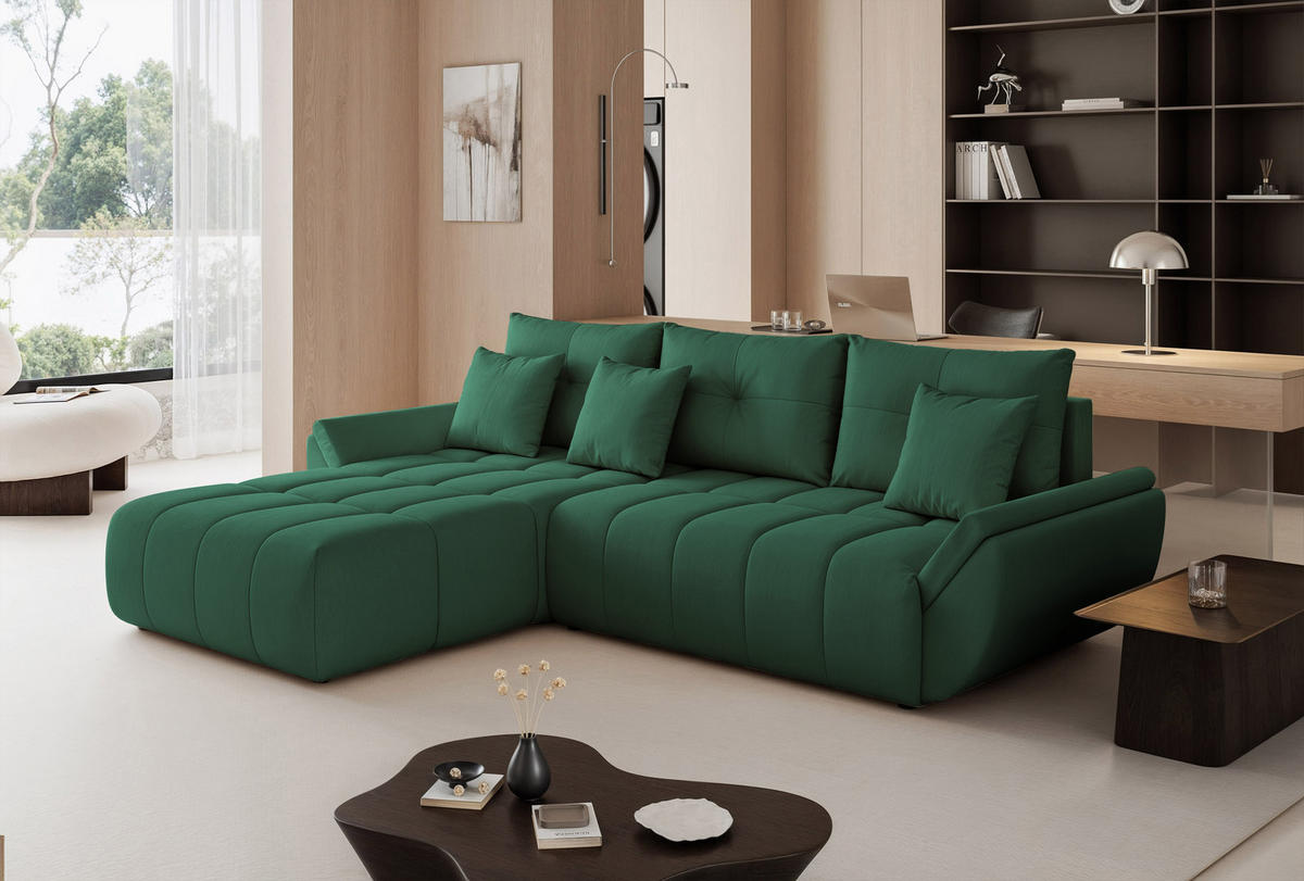 ECKSOFA ARO mit Schlaffunktion und Bettkasten Grün - Grün, Holzwerkstoff/Kunststoff (280/190cm) - Idohome