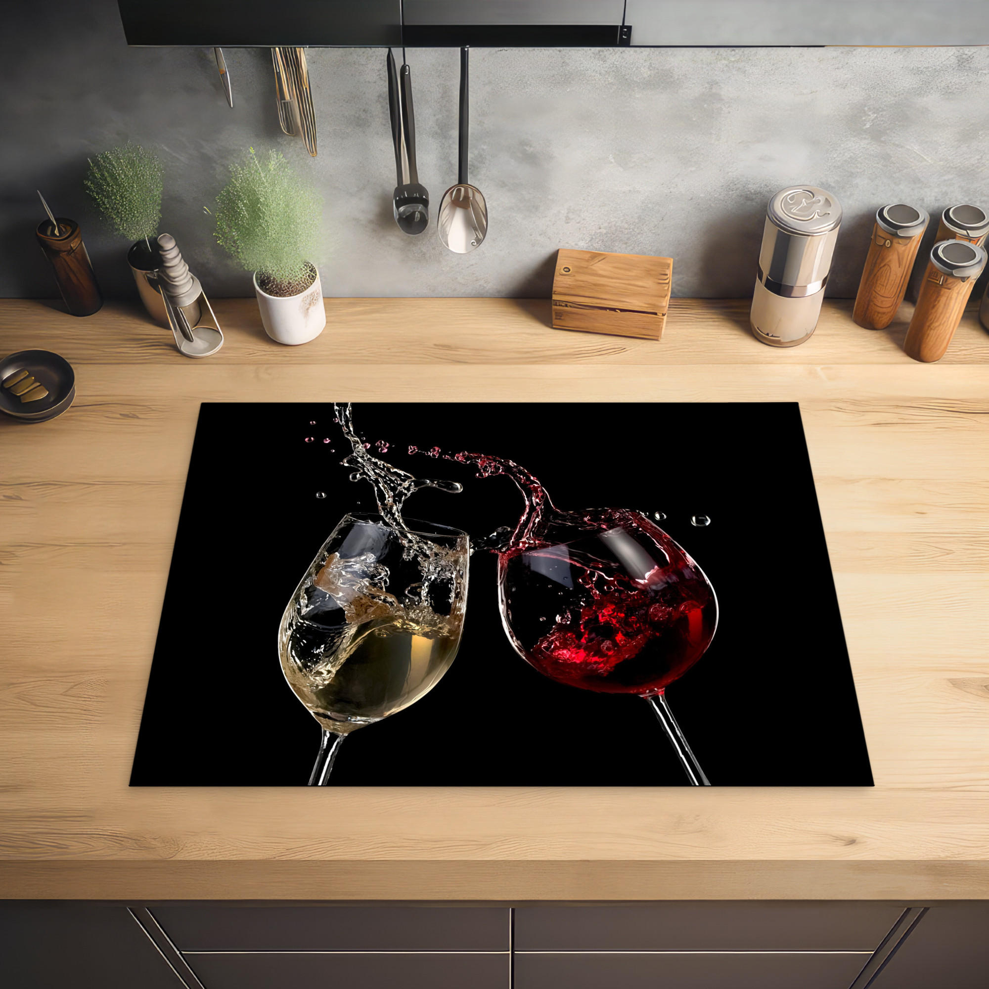 HERDABDECKPLATTE Rotwein - Weißwein - Glas - Schwarz 70x52 cm - Weinrot, Kunststoff (70/0.2/52cm) - MuchoWow
