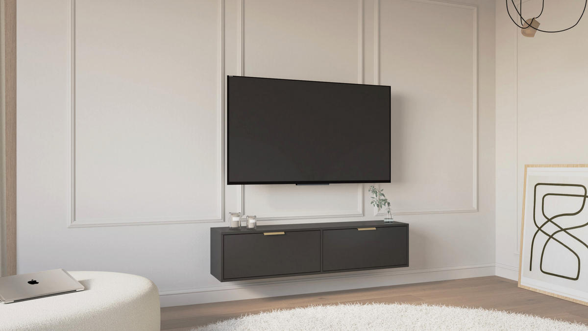 TV-HÄNGEBOARD Vena 2-türig, Schwarz, 140 cm - Goldfarben/Schwarz, Holzwerkstoff/Kunststoff (138.6/30/30cm) - Selsey