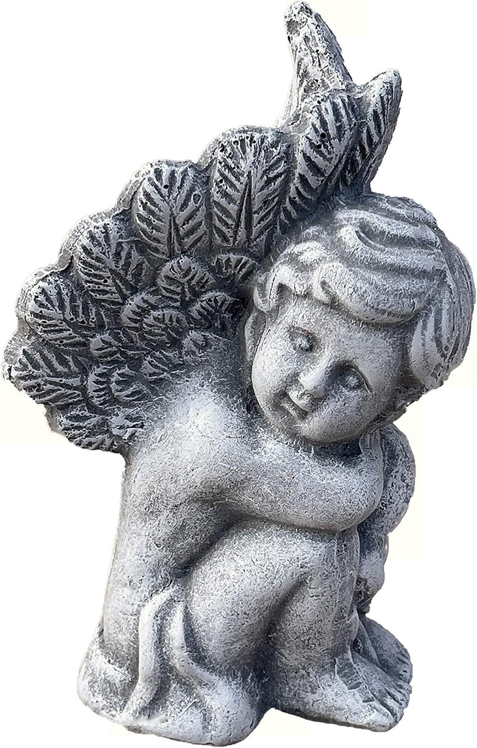 STEINFIGUR Engel sitzend mit Flügeln frostfest Steinguss - Grau, Stein (8/15/7cm) - stoneandstyle