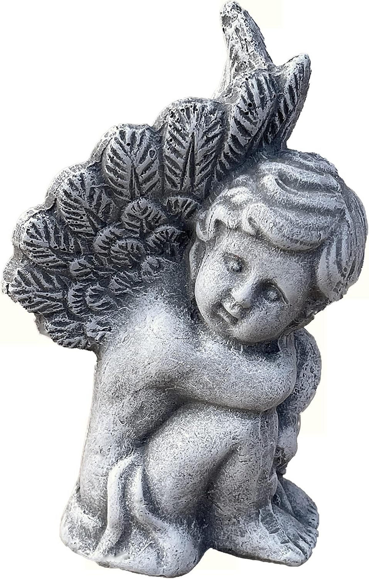 STEINFIGUR Engel sitzend mit Flügeln frostfest Steinguss - Grau, Stein (8/15/7cm) - stoneandstyle
