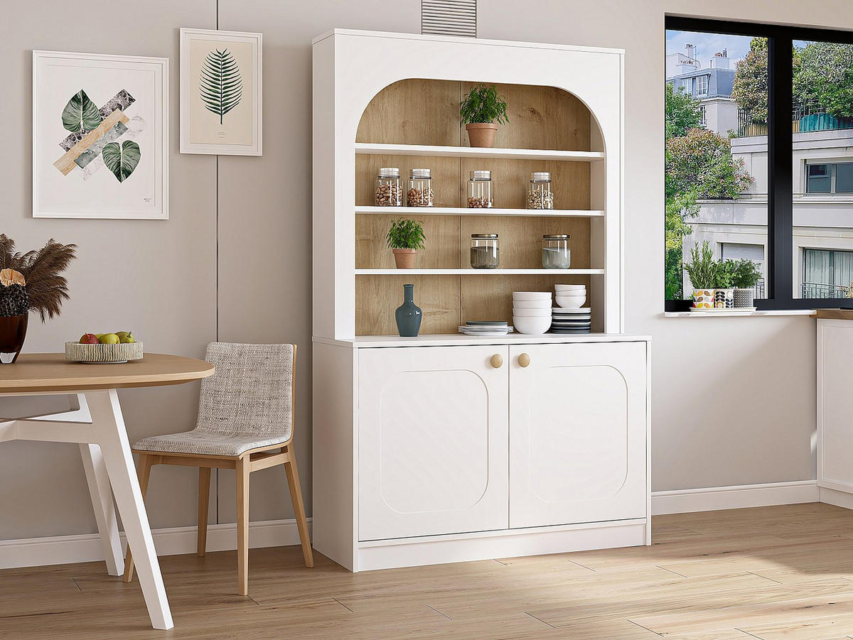 BUFFETSCHRANK - 120 cm x 45 cm - holz - naturfarben hell, weiß Anzila - Weiß, Holz (120/180/45cm) - Vente-Unique