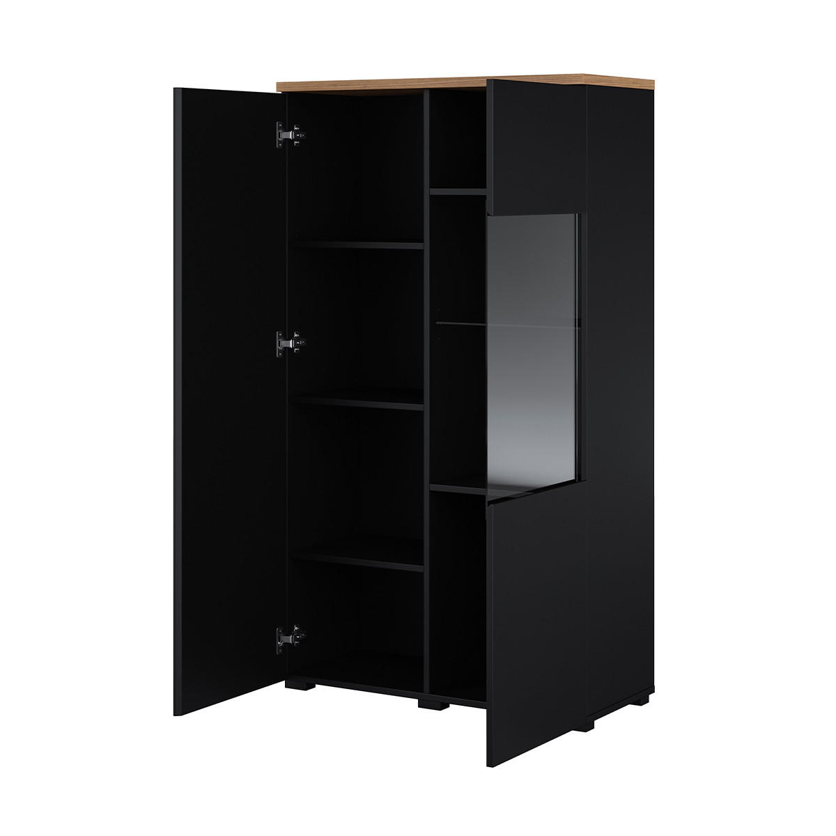 VITRÍNA Liko Černá a dřevěná - černá, kompozitní dřevo (80/140/34.5cm) - Petits-meubles