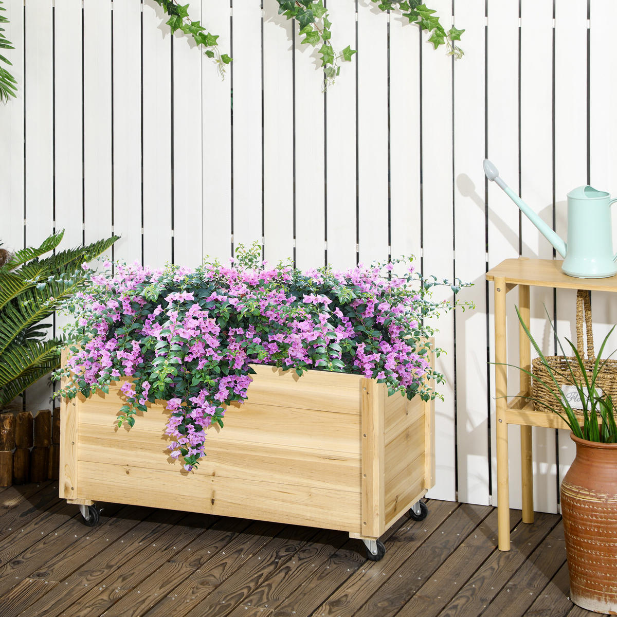 HOCHBEET auf Rollen DE-12132 89/48/47 cm mit Ablaufloch Natur - Naturfarben, Holz (89/47/48cm) - ComfortXL