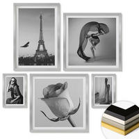 WANDBILDER 5er Set - 50x50 cm & 20x30 cm & 40x60 cm Silberner Rahmen - Stilvolle Porträts eleganter Frauen - Silberfarben, Kunststoff (40/60cm) - ArtPrintCave