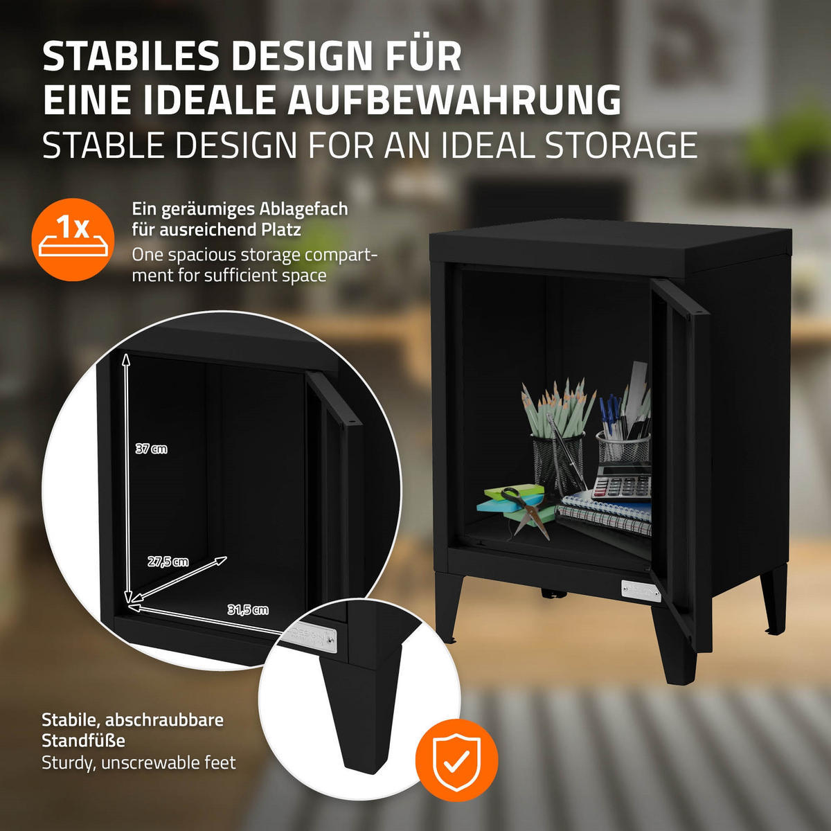 AKTENSCHRANK - Schwarz, Metall (30/57.5/40cm) - ML-DESIGN