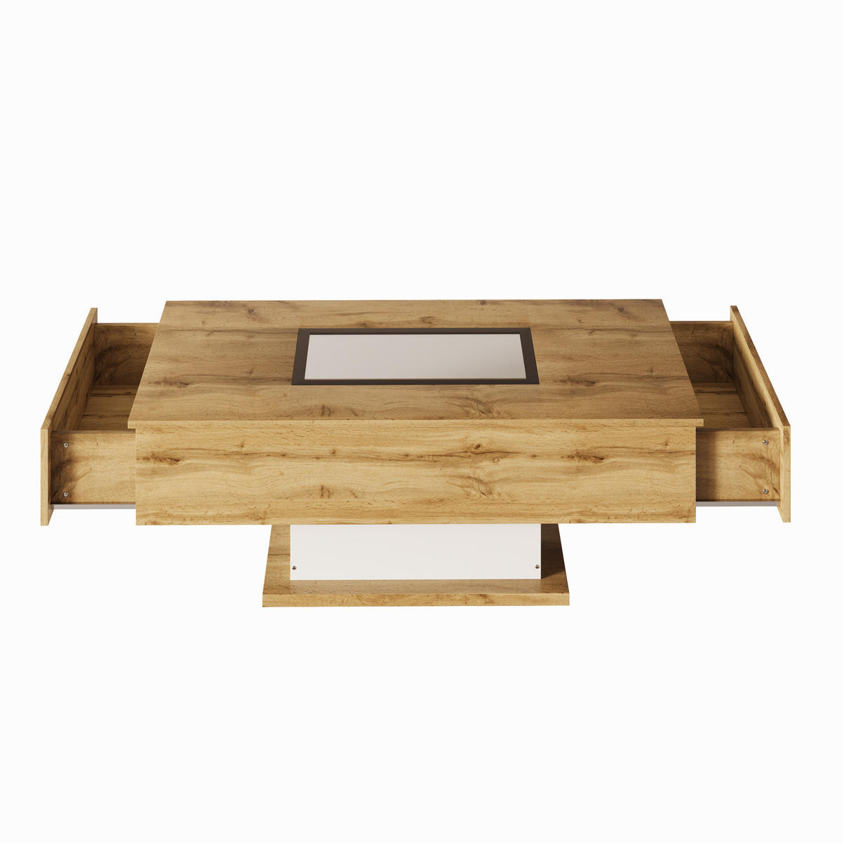 COUCHTISCH aus Spanplatte 110,2x60x39,7 cm Natur, Weiß und Schwarz mit LED-Beleuchtung und Schubladen - Naturfarben, Holzwerkstoff (110.2/60/39.7cm) - IVMEU