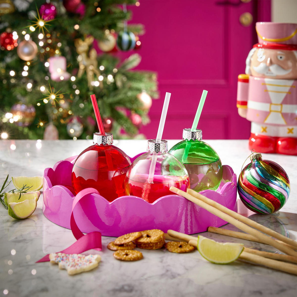 TRINKGLAS (6er-Set) Santa's Bubble mit Strohhalm - Transparent, Glas/Kunststoff (0.4L) - Butlers