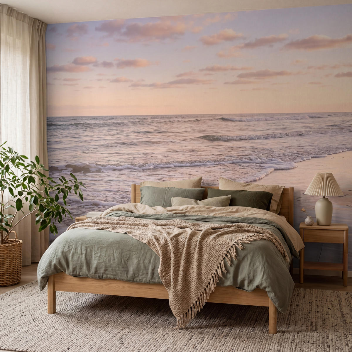 TAPETE - Strand - Brandung - Wolken - 350x260 cm - Hellrosa, Papier (350/260cm) - OnlyWow