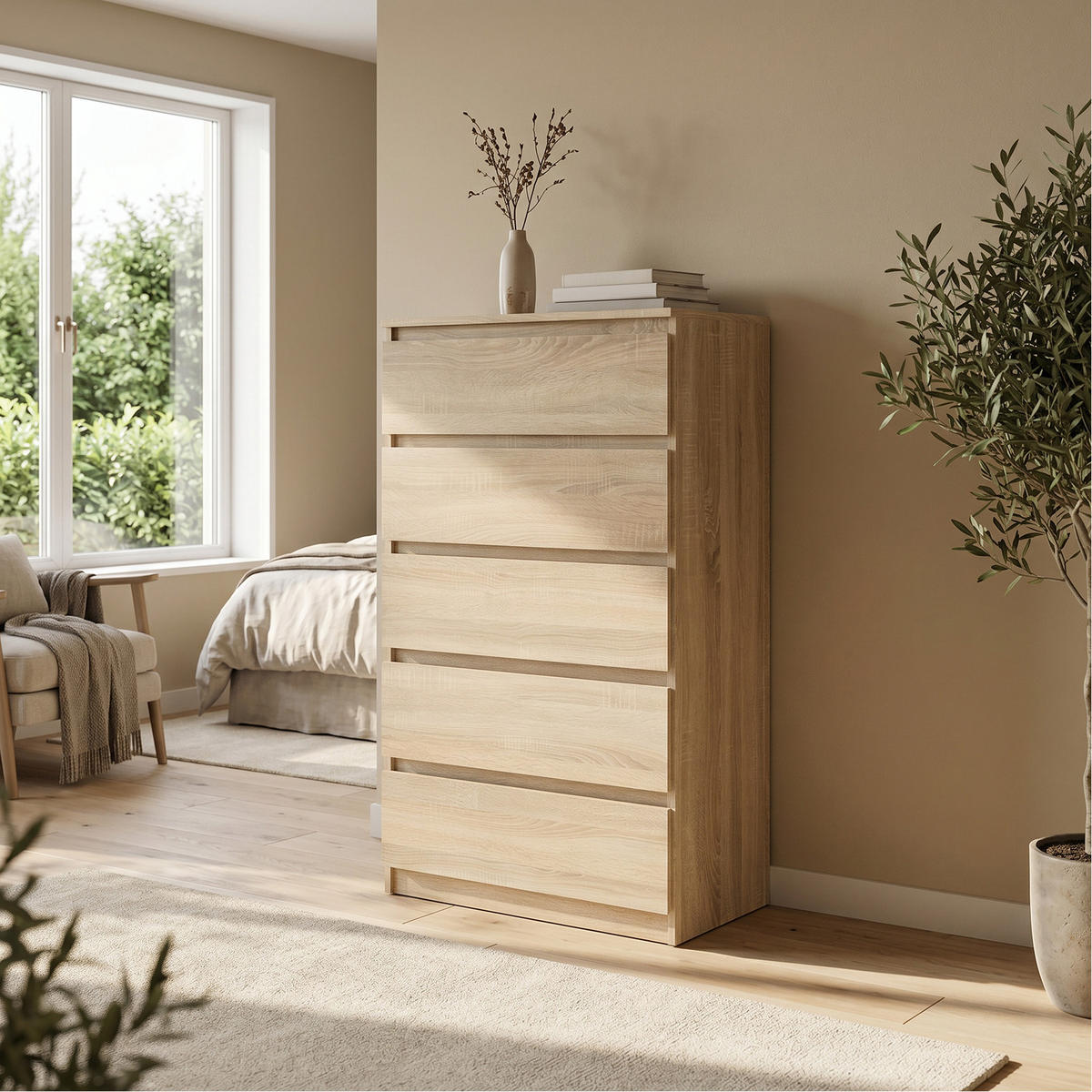 KOMMODE NUDO 70/124,5/39cm mit 5 Schubladen Türen Sonoma Eiche - Sonoma Eiche, Holzwerkstoff (70/124.5/39cm) - MASSENO