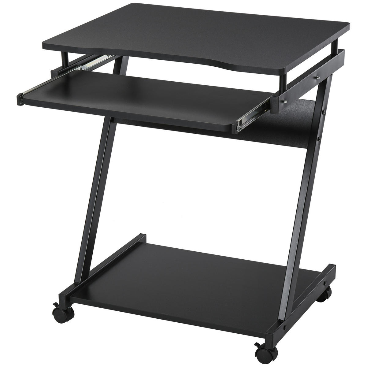 COMPUTERTISCH Schwarz rollbar mit Tastaturauszug und Ablage 60/48/73 cm - Schwarz, Holzwerkstoff (48/60/73cm) - PANGIVO
