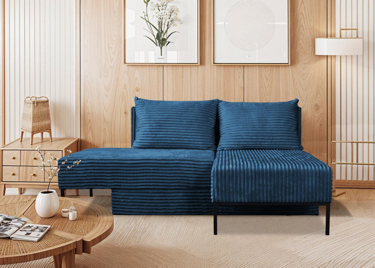 ECKSOFA Mit Schlaffunktion MOOKA 4in1-Multifunktions-System Stoff Velo Rechts Dunkelblau - Dunkelblau, Holz/Textil (145/160cm) - Kaiser Möbel