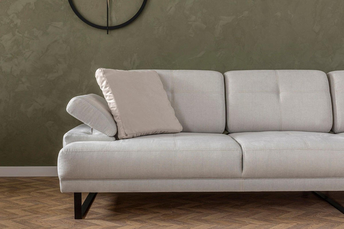 ECKSOFA mit verstellbarer Rückenlehne - Beige/Schwarz, Textil/Metall (174/314cm) - myHomelando