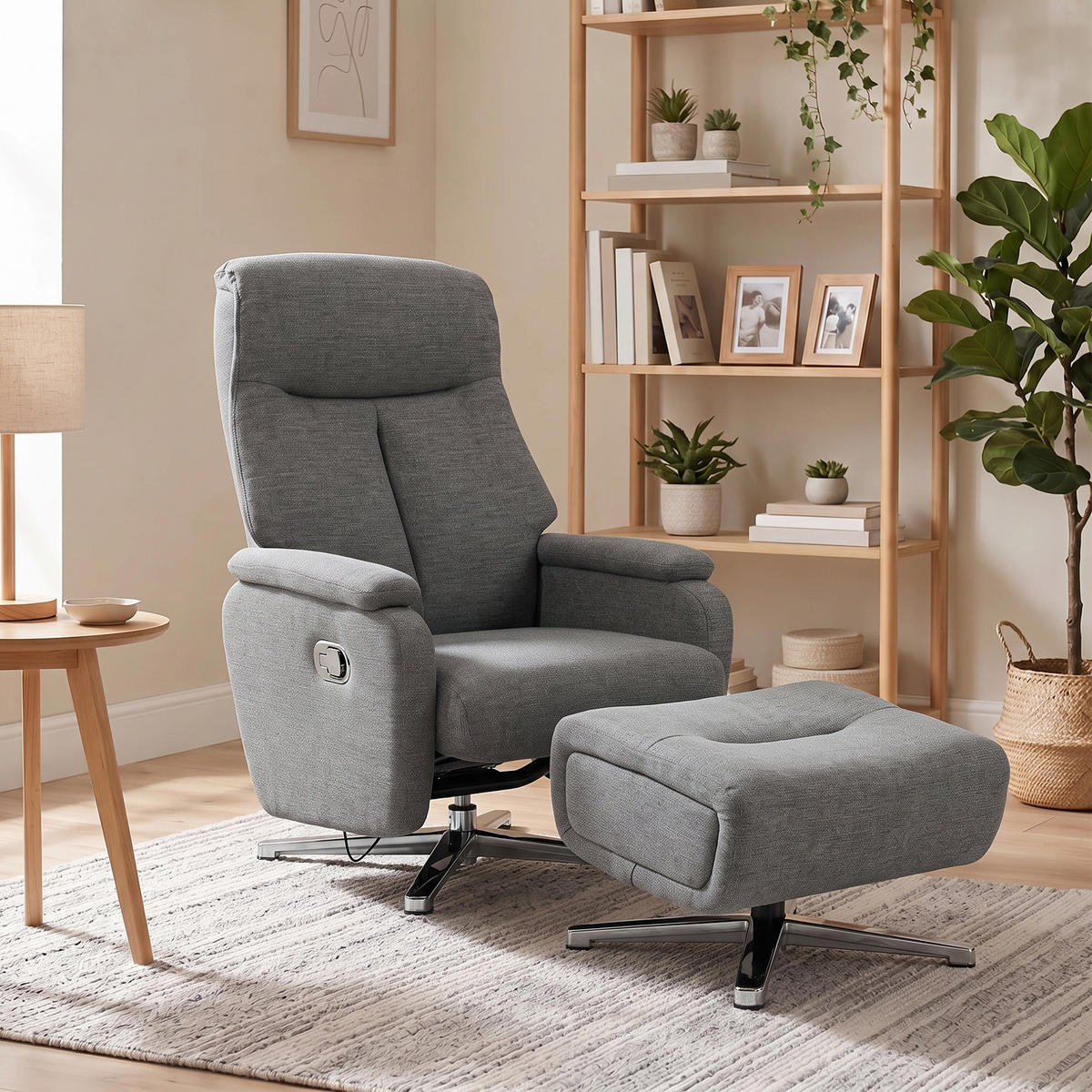 RELAXSESSEL-MIT-HOCKER 2er Set Leinenoptik Dunkelgrau - Dunkelgrau/Silberfarben, Holzwerkstoff/Textil (80/102/85.5cm) - HOMCOM