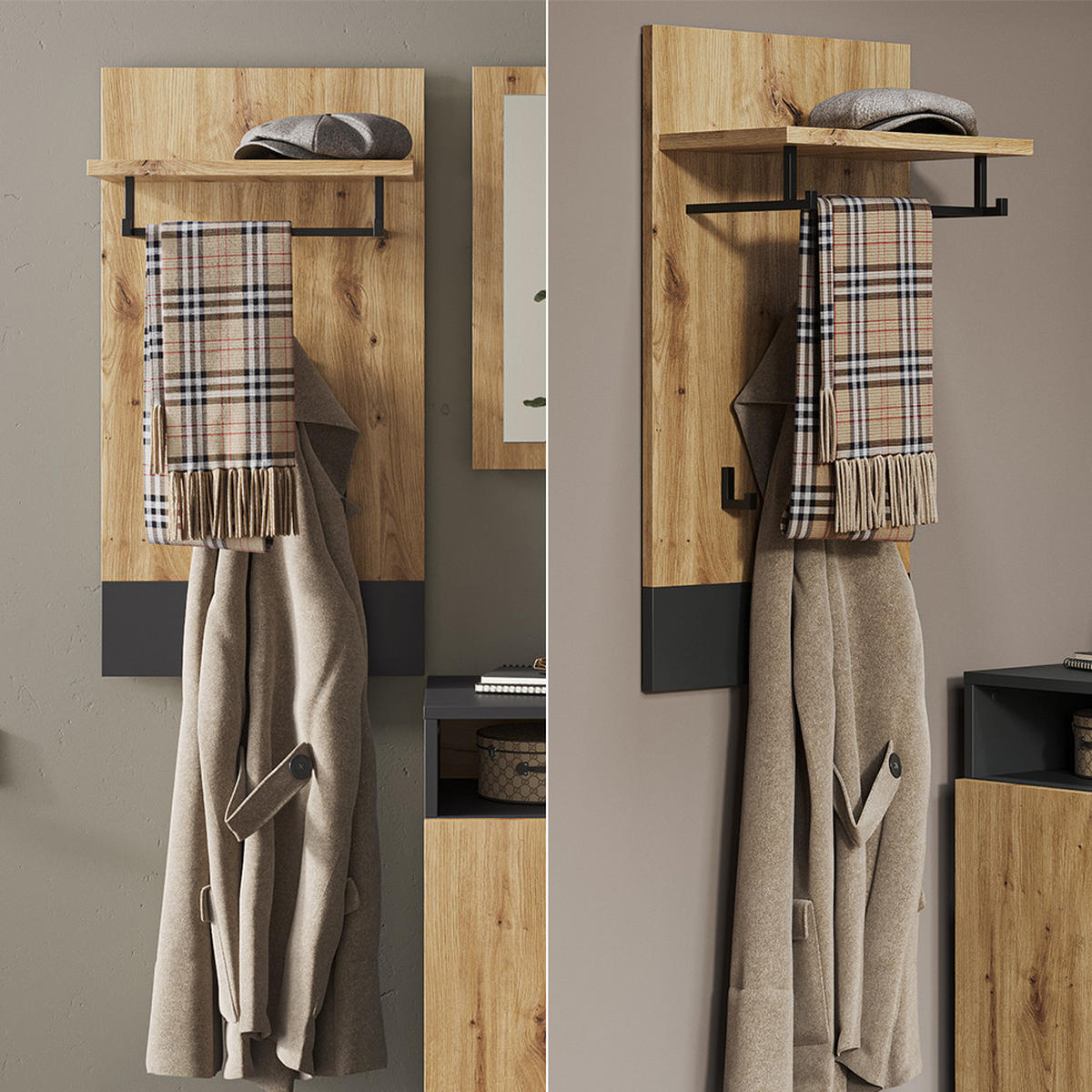 NÁSTĚNNÝ VĚŠÁK Selena Antracit - antracitová/dub artisan, kompozitní dřevo (44/83/25.6cm) - Vicco