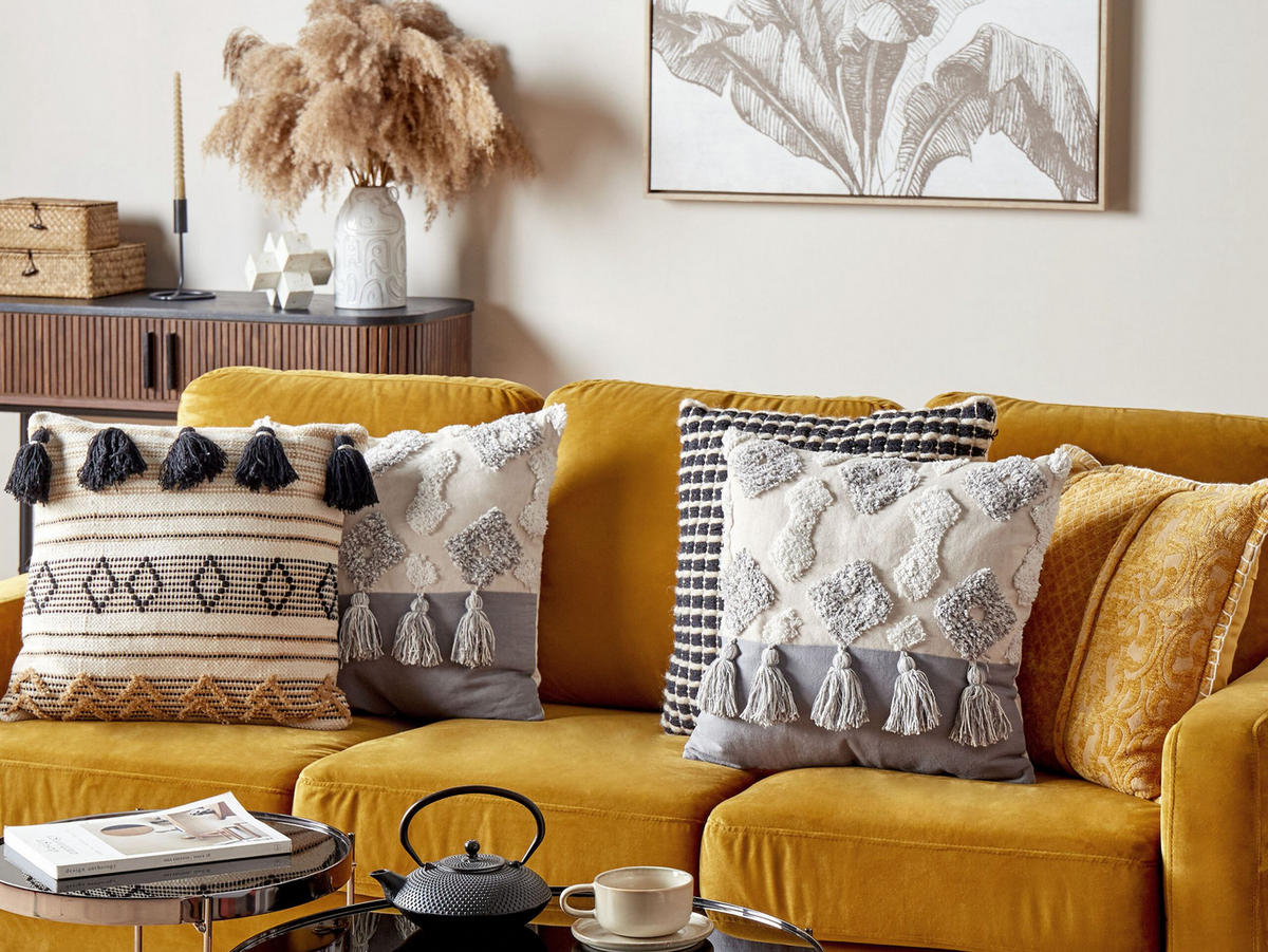 DEKOKISSEN 2er-Set Beige 45/45 cm Alocasia - Beige, Naturmaterialien/Textil (45/45cm) - Beliani