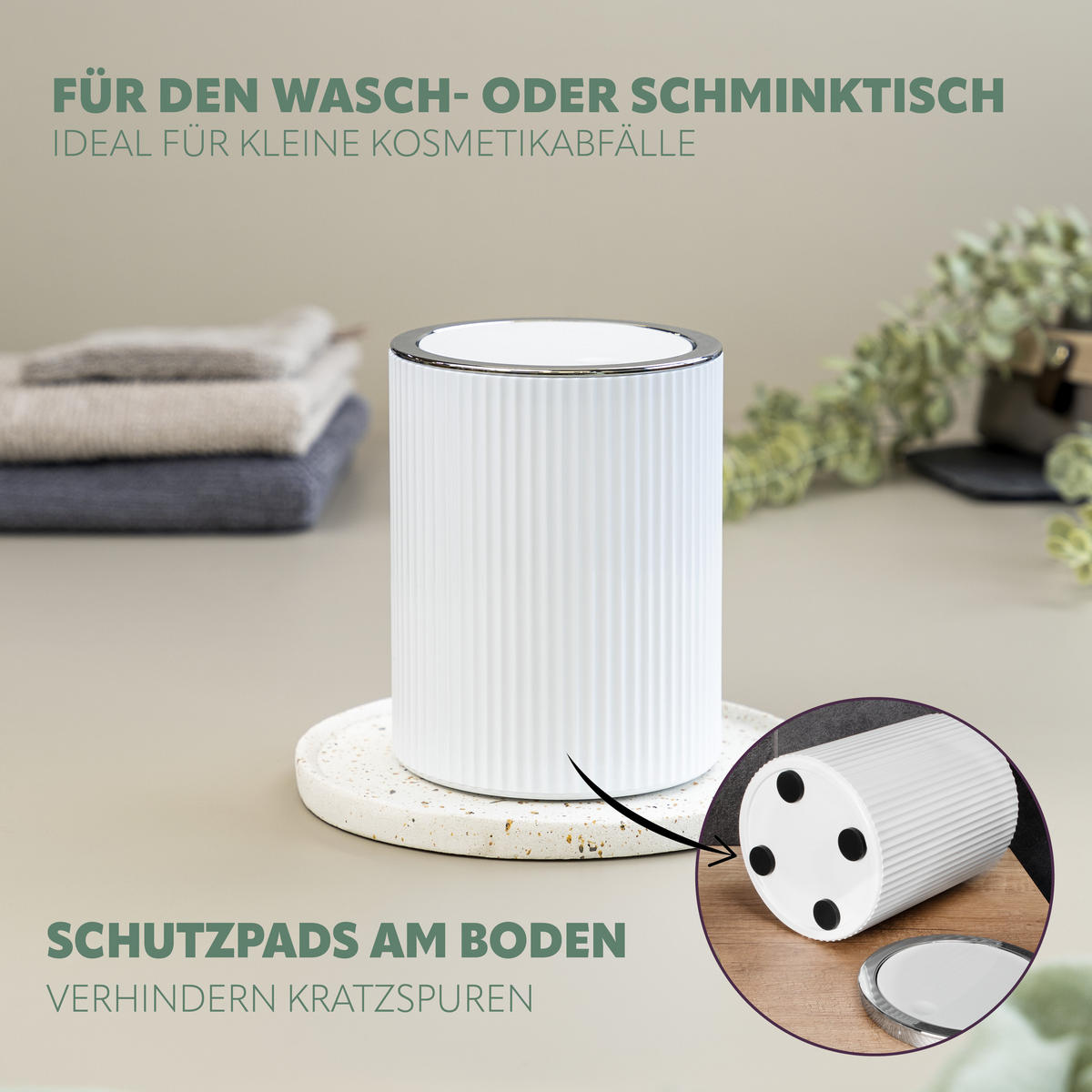 MINI-KOSMETIKEIMER 1,5 Liter, GAVELLO weiß, Kunststoff - Weiß, Kunststoff (12.5/16.3/12.5cm) - bremermann