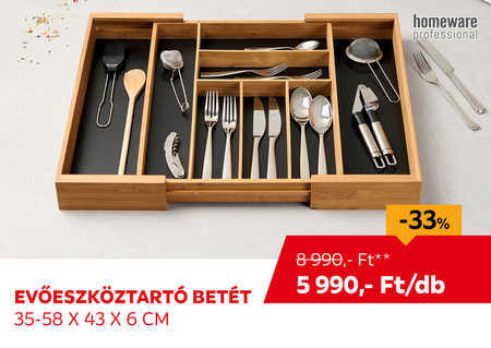 Evőeszköztartó betét, 35-58 x 43 x 6 cm Kiemelt termék 8990 Ft.- helyett 5990 Ft.-