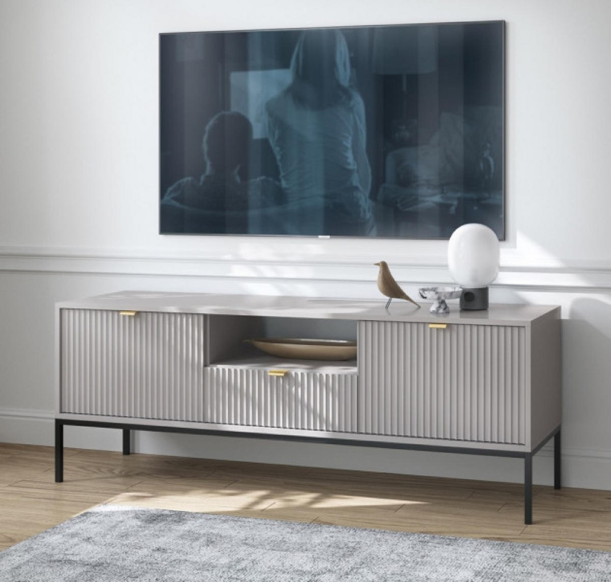 TV-LOWBOARD Grau NEW Schwarz Mit Metallgestell 154x39x56 cm - Grau, Holzwerkstoff (154/56/39cm) - Sepro Meble
