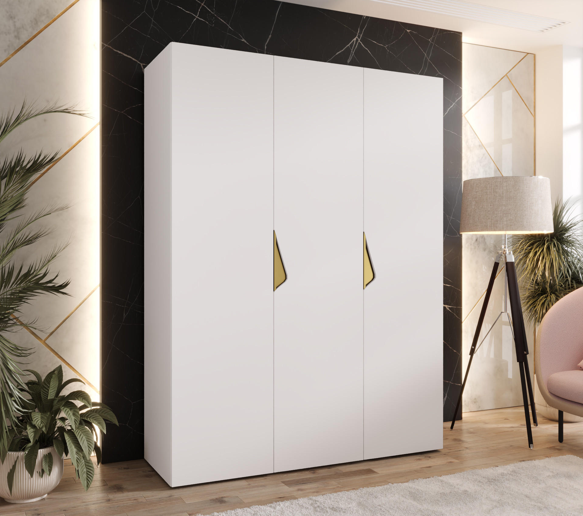 DREHTÜRENSCHRANK 202/150/52 3-türig - Goldfarben/Weiß, Holz/Metall (150/202/52cm) - Abiks Möbel