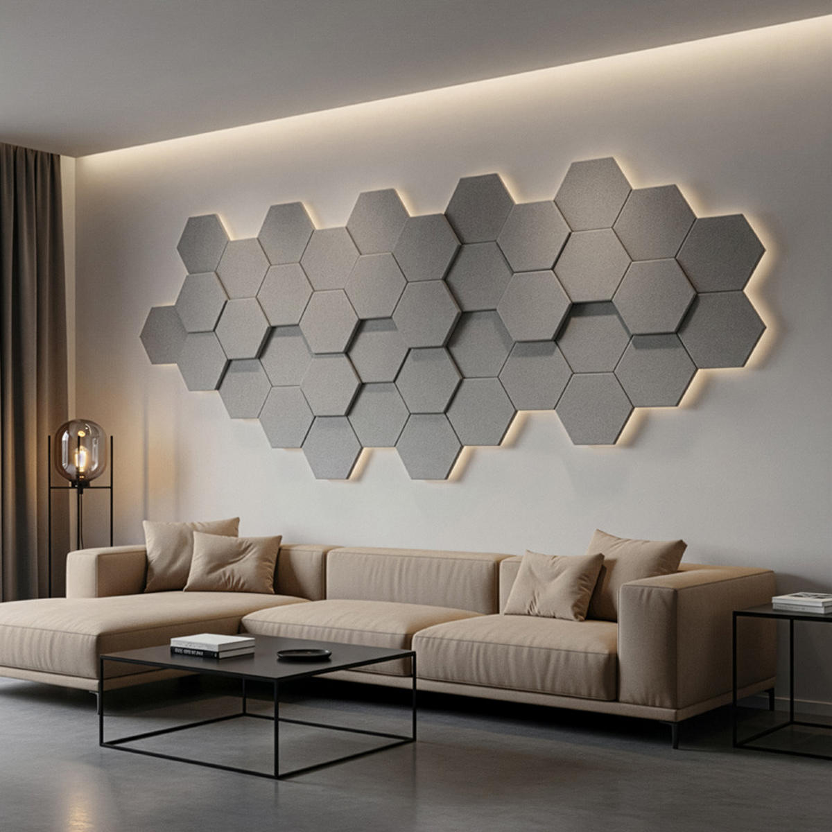 AKUSTIKPLATTEN HEXAGON SILENT - Hellgrau, 10 - Hellgrau, Kunststoff (35/30.3/1cm) - Home Deluxe