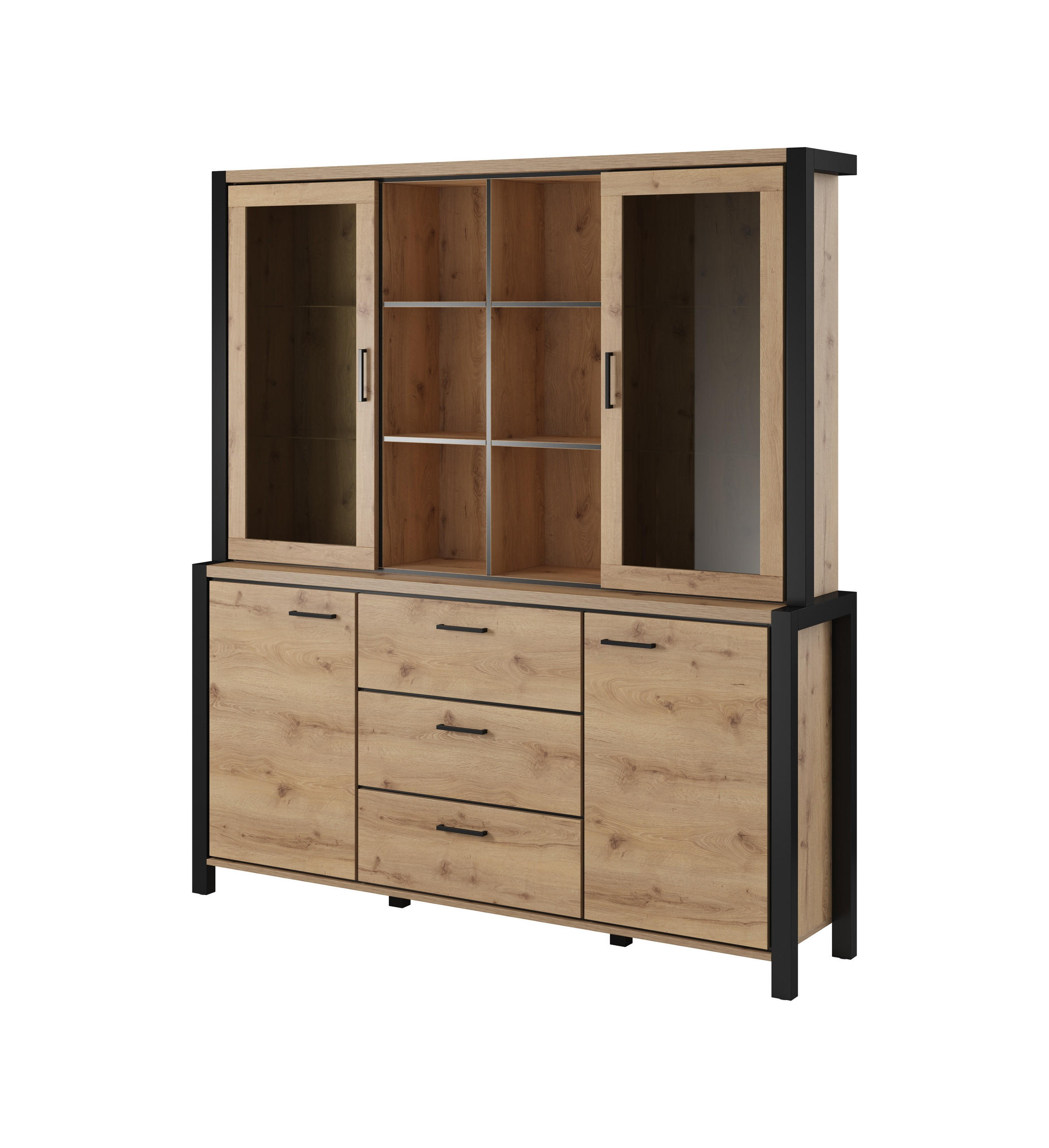 SIDEBOARD ATTIVO 180x40,6x200 cm mit 3 Schubladen und 4 Türen Eichefarben - Braun, Holzwerkstoff (180/200/40.6cm) - MASSENO
