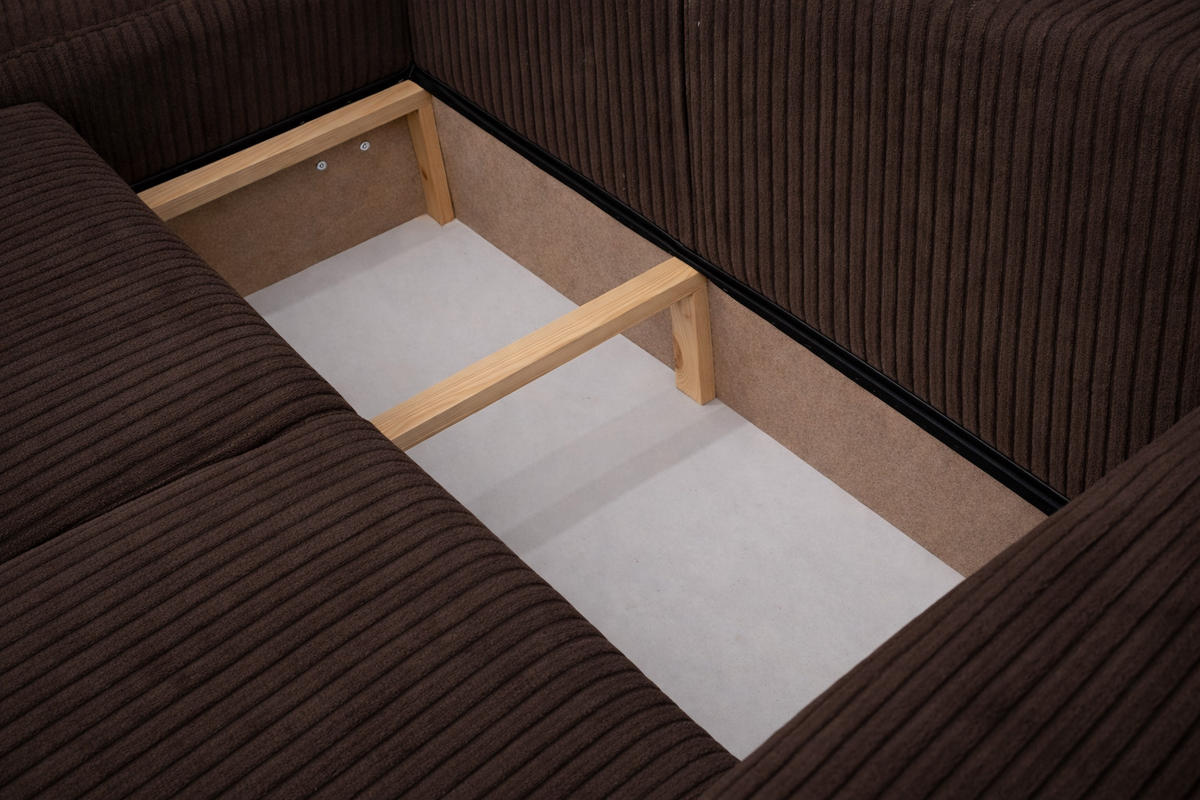 ECKSOFA Mit Schlaffunktion Und Bettkasten, Sofa L-Form Bingo L, Cordstoff Poso, Braun, Links - Braun, Holz (250/142cm) - Kaiser Möbel