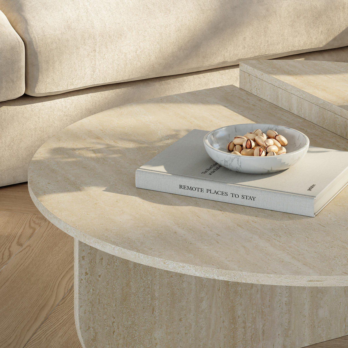 KAVANOVÝ STOLEK Tondesdaslo 90/90/35 cm - béžová, kompozitní dřevo (90/90/35cm) - [en.casa]