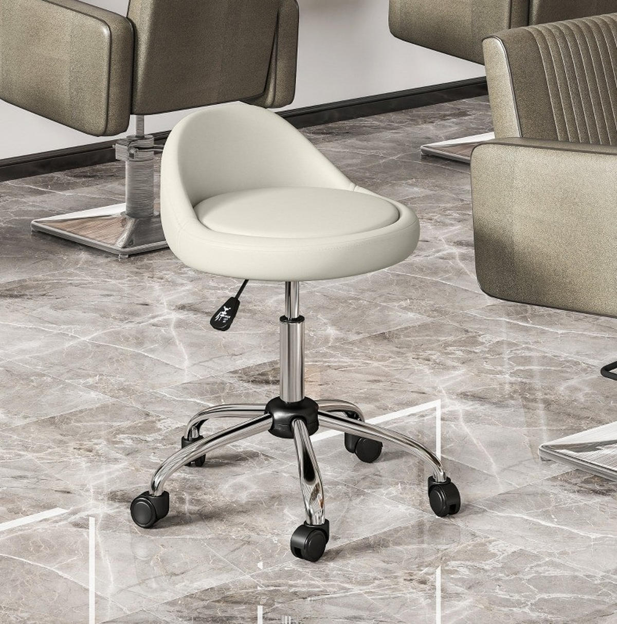 ROLLHOCKER höhenverstellbar Ø 50 x 63-83 cm Kunstleder White - Weiß, Metall (35/83/35cm) - Meubliv