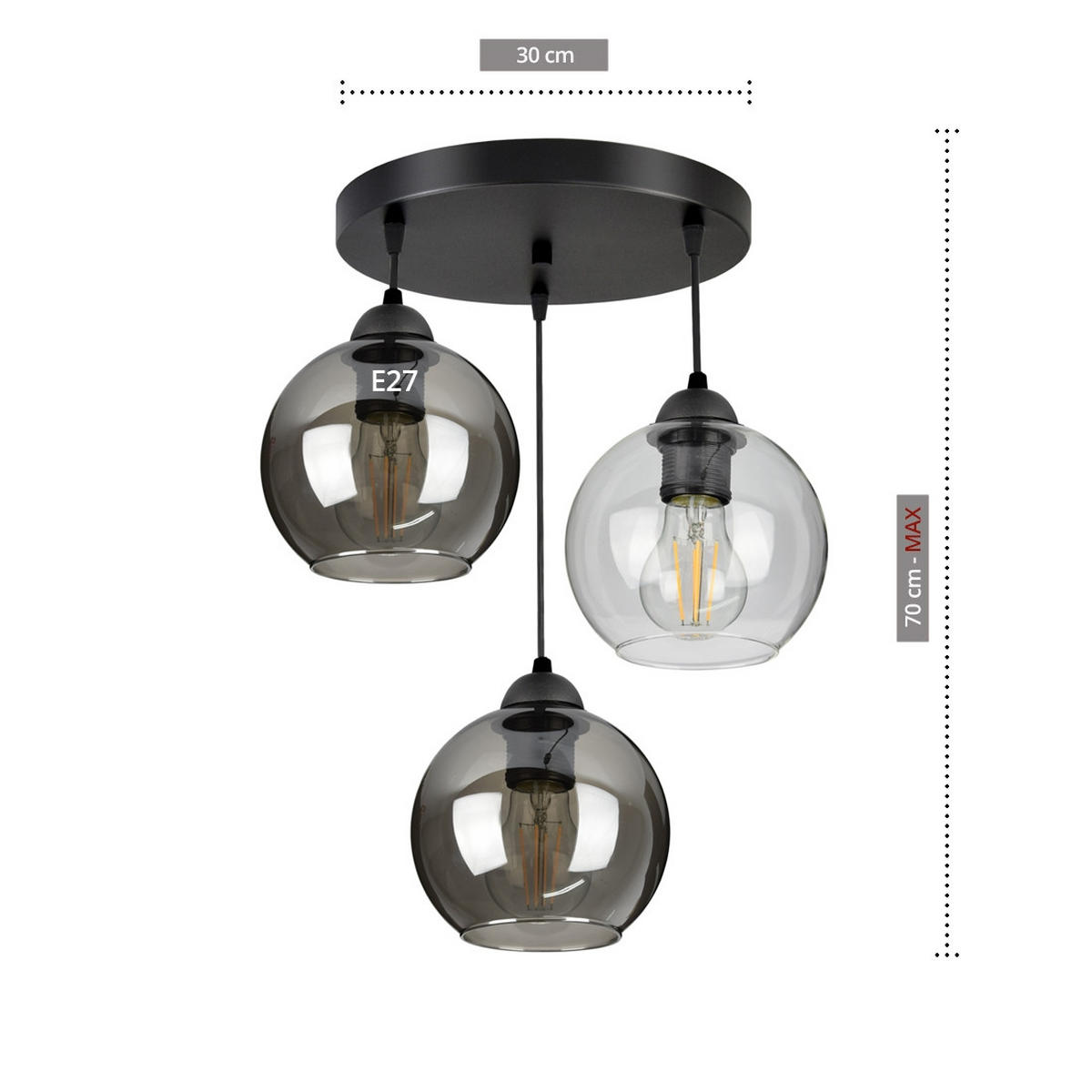 PENDELLEUCHTE HAGEN - Transparent/Schwarz, Glas/Metall (40/40/70cm) - kiki design