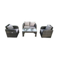 GARTENMÖBELSET mit Couchtisch Polyrattan 4-Sitzer - Dunkelgrau/Grau, Glas/Kunststoff - Fimous