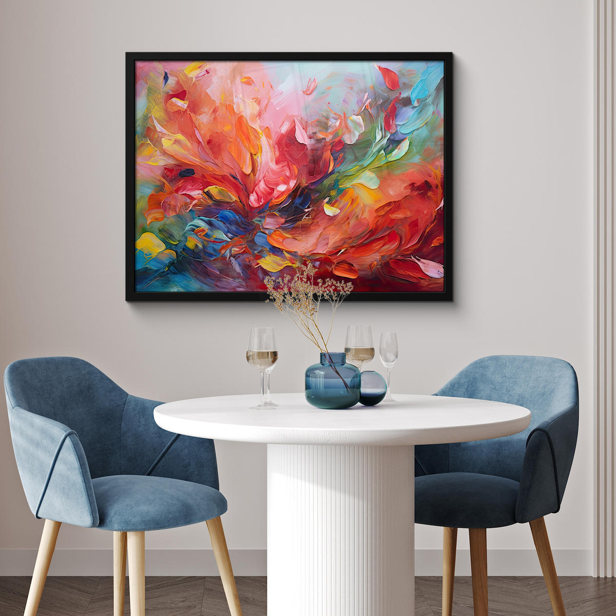POSTER MIT RAHMEN Ölgemälde - Kunst - Abstrakt - Farbenfroh 80x60 cm - Altrosa, Papier (80/60cm) - MuchoWow