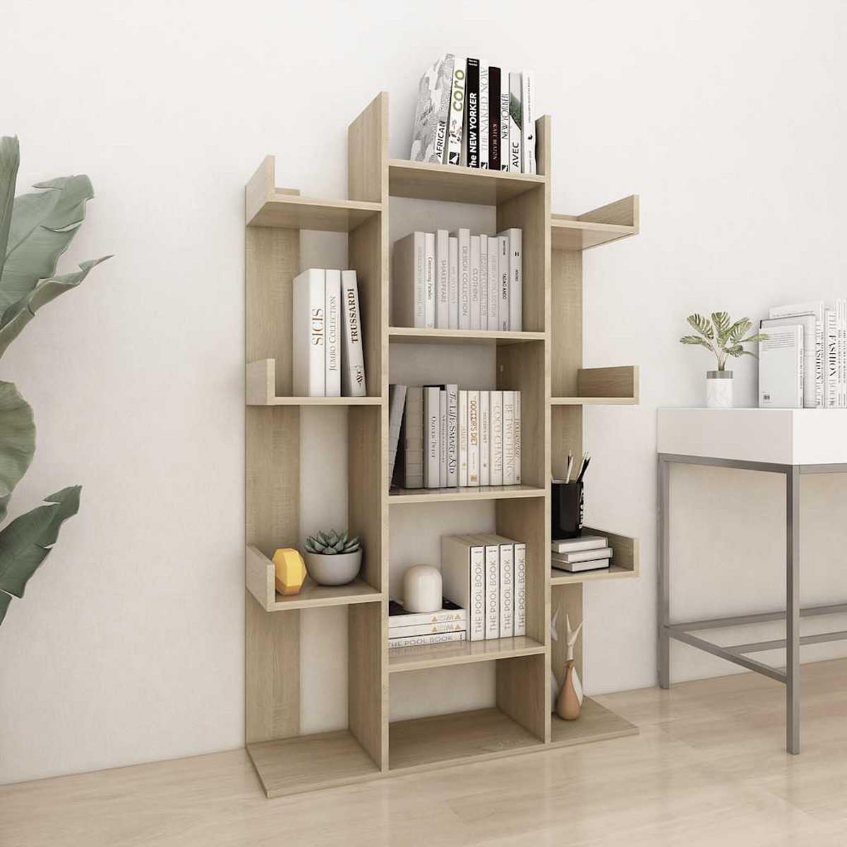 BÜCHERREGAL Baumform 86/25,5/140 cm aus Holzwerkstoff Sonoma-Eiche Dekor - Sonoma Eiche, Holz (86/140/25.5cm) - vidaXL