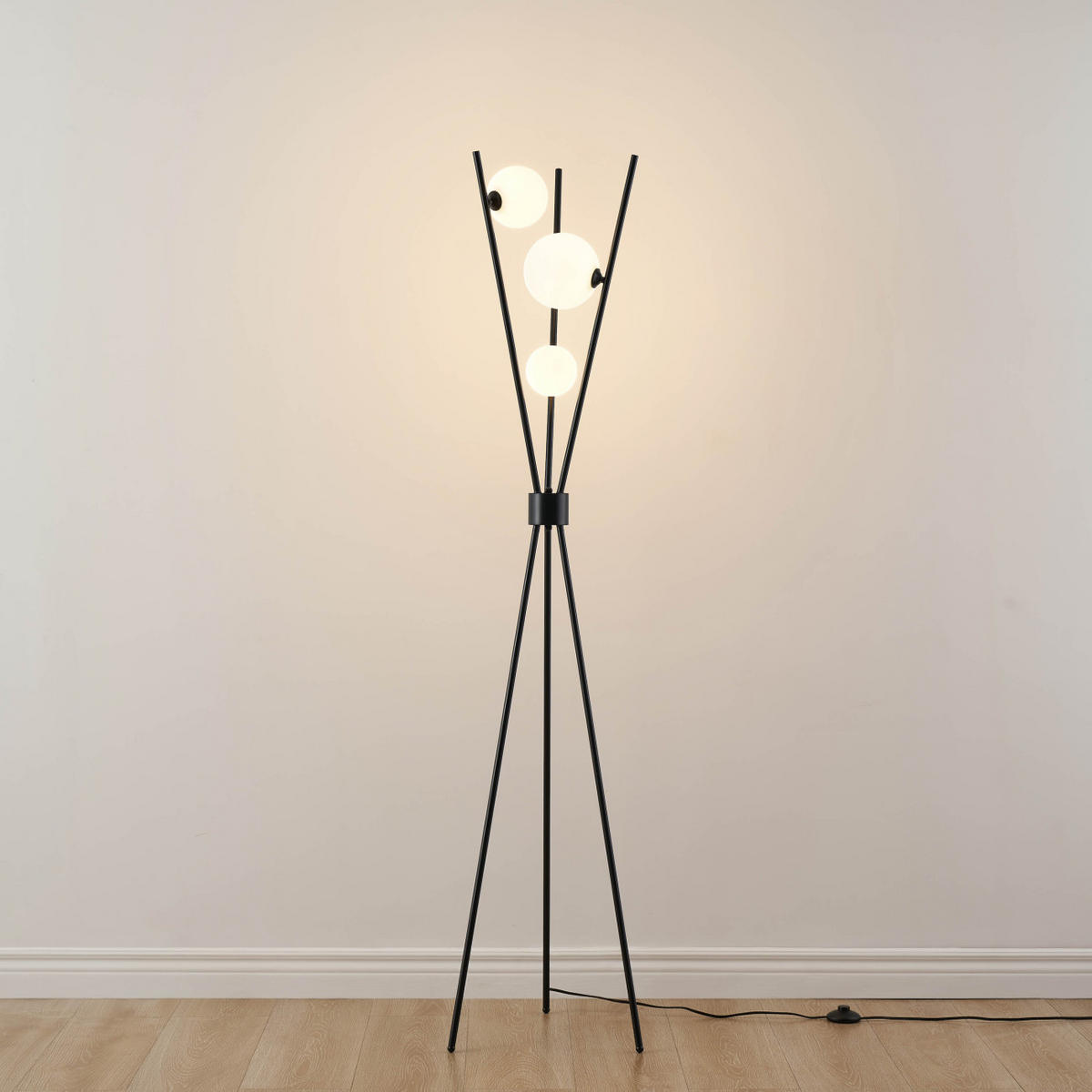 STEHLEUCHTE Phoebe, Schwarz und weiß, 165cm - Weiß, Glas (40/40/165cm) - KOSILUM