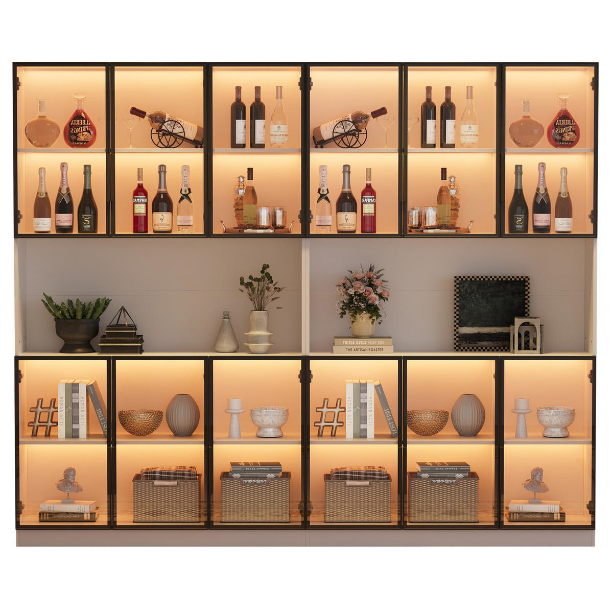VITRINE aus MDF & Glas 240x34x200cm in Weiß mit LED - Weiß, Holzwerkstoff (240/200/40cm) - Modfu