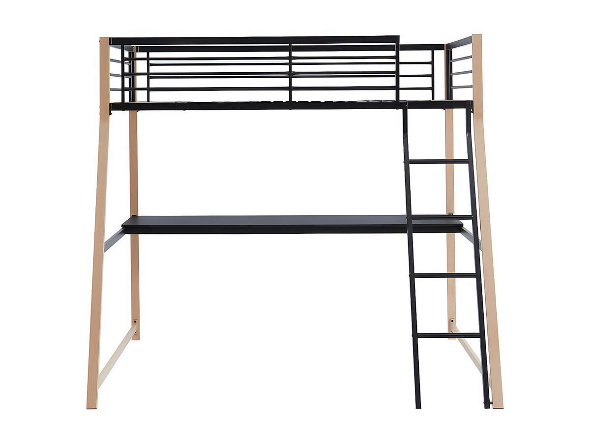 HOCHBETT - 1 -Sitzer - Stahl - schwarz, naturfarben hell - MALICIA - Schwarz, Metall (138/200cm) - Vente-Unique