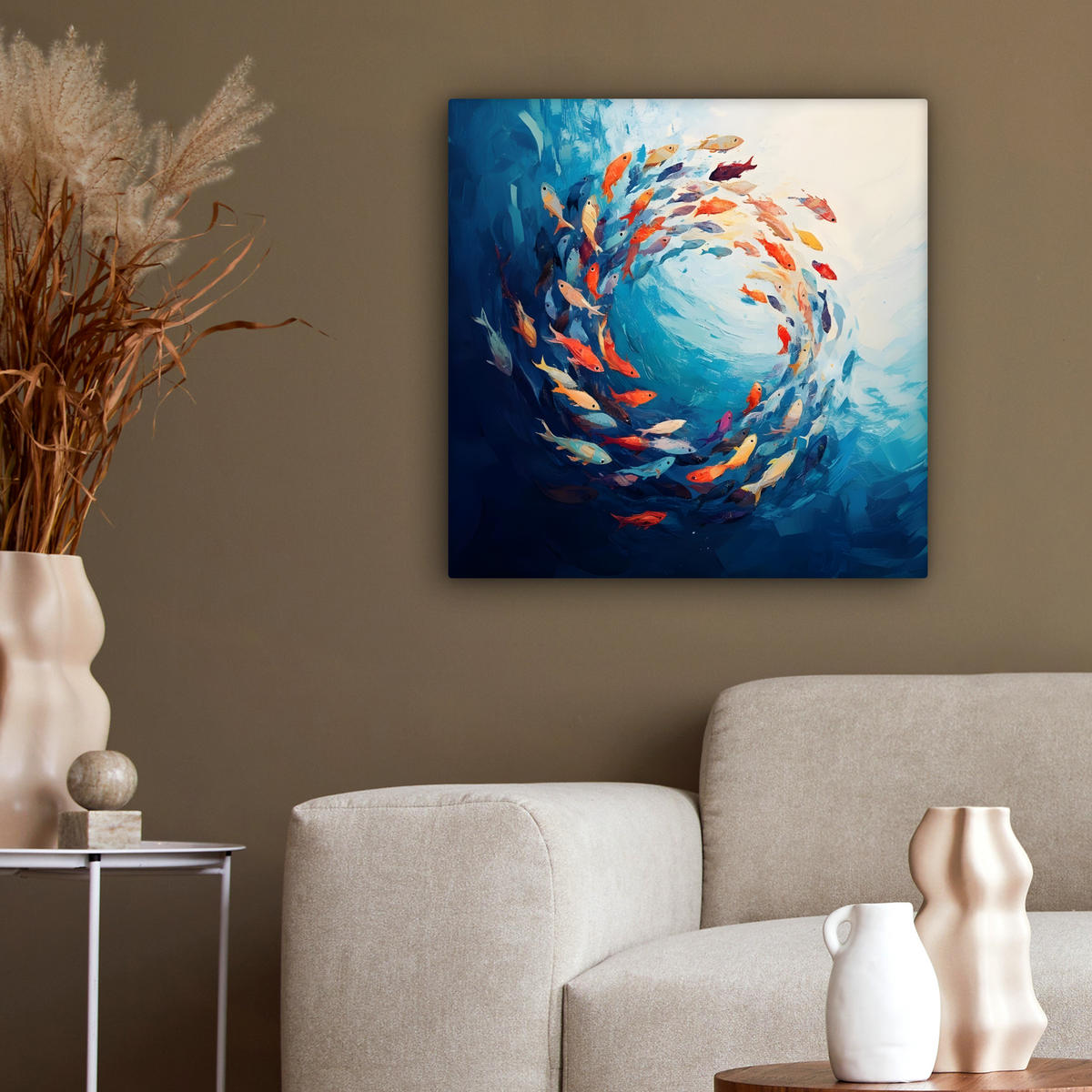 LEINWANDBILD Meer - Fische - Bunt - Dynamisch 50x50 cm - Hellblau, Textil (50/50cm) - MuchoWow